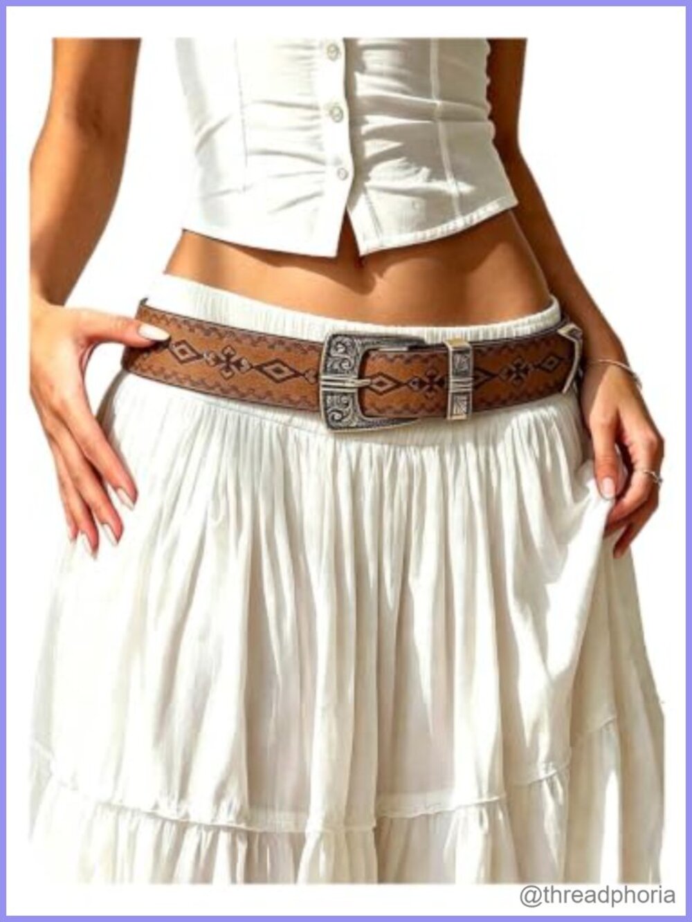 Women's Western Embossed PU Leather Buckle Belt Adjustable Fit